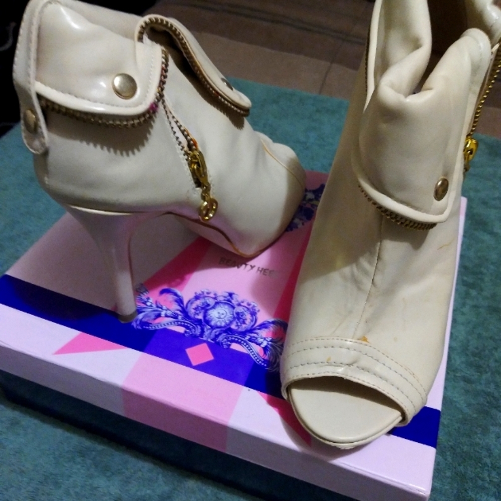Beautiful tan peep toe ankle boots